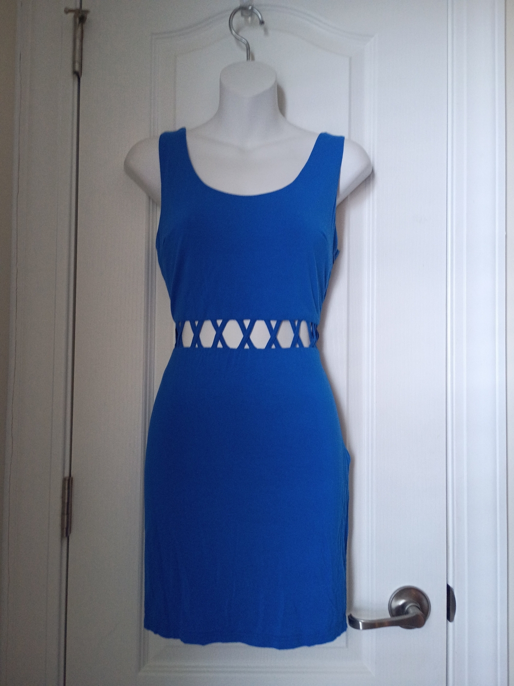 Blue Sleeveless Cutout Waist Bodycon Dress